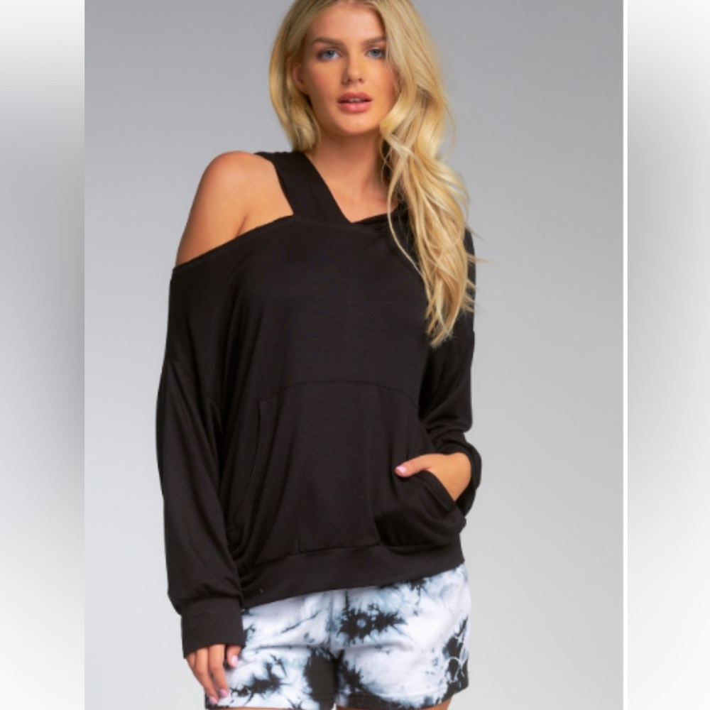Elan One Shoulder Hooded Top, size S